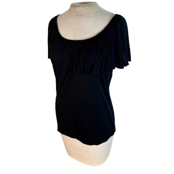 Michael Kors Tops - Michael Kors Ruffled Knit Wide Neck Top Black M Medium